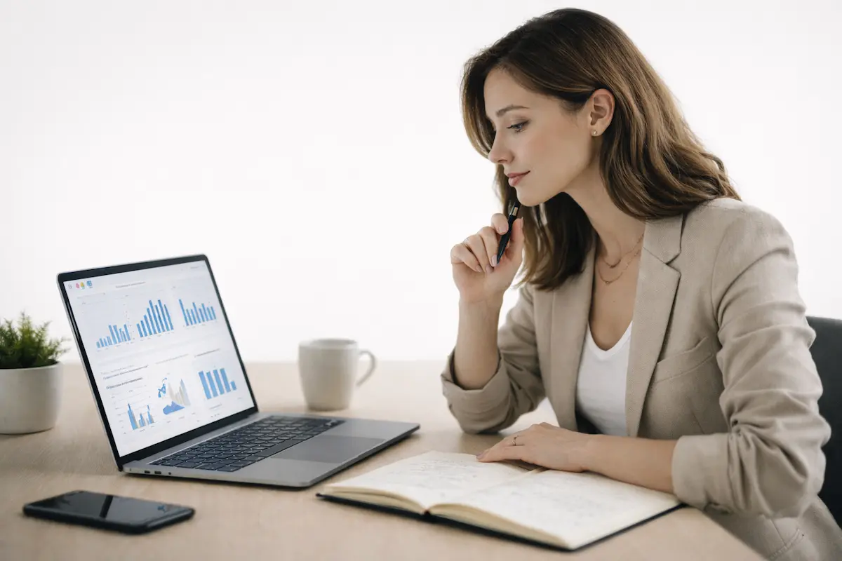 Analiza podataka i poslovno planiranje na laptopu u uredskom okruženju