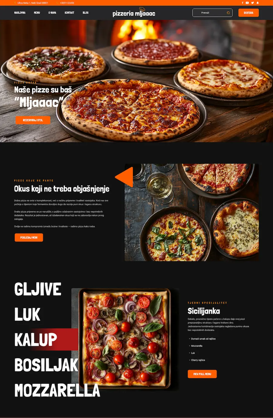 Primjer web stranice za pizzeriju izrađene od strane Mass Marketinga