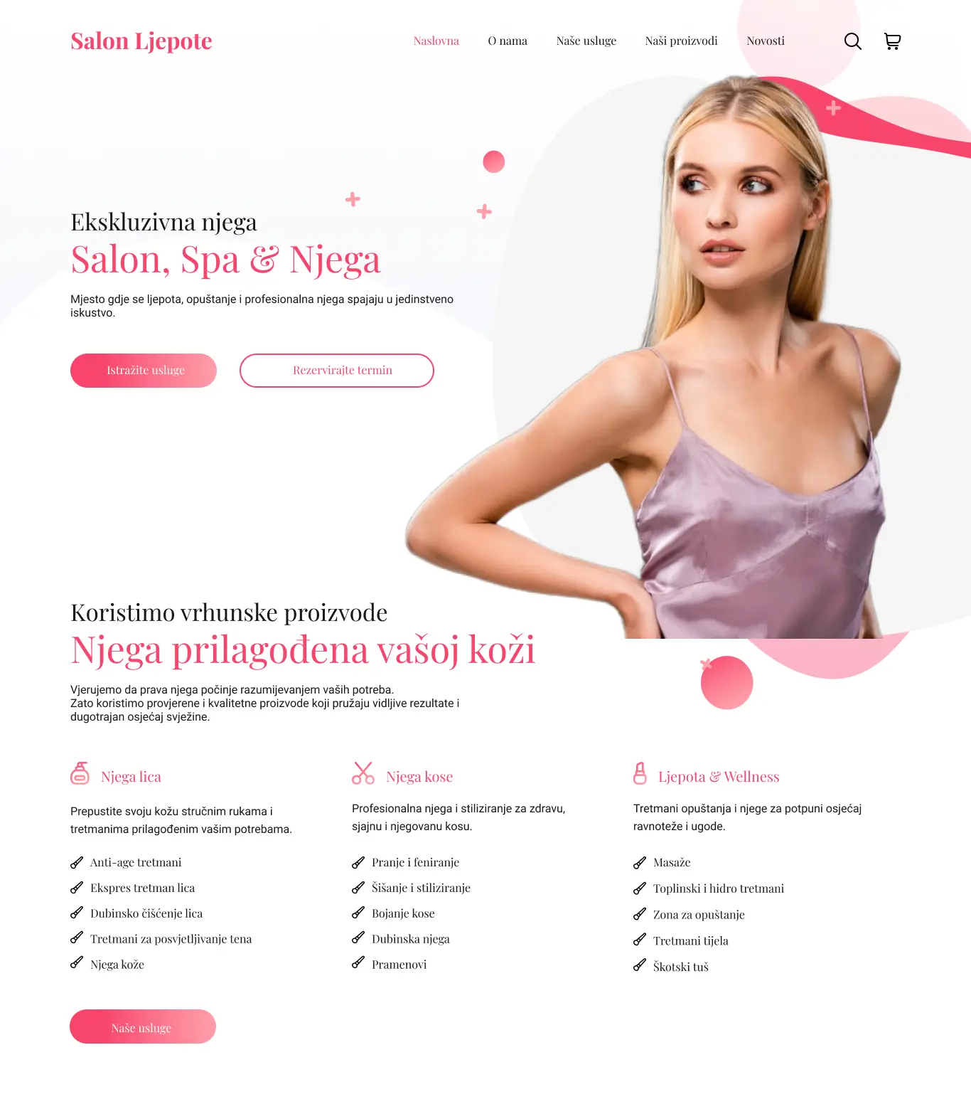 Primjer web stranice za salon ljepote izrađene od strane Mass Marketinga